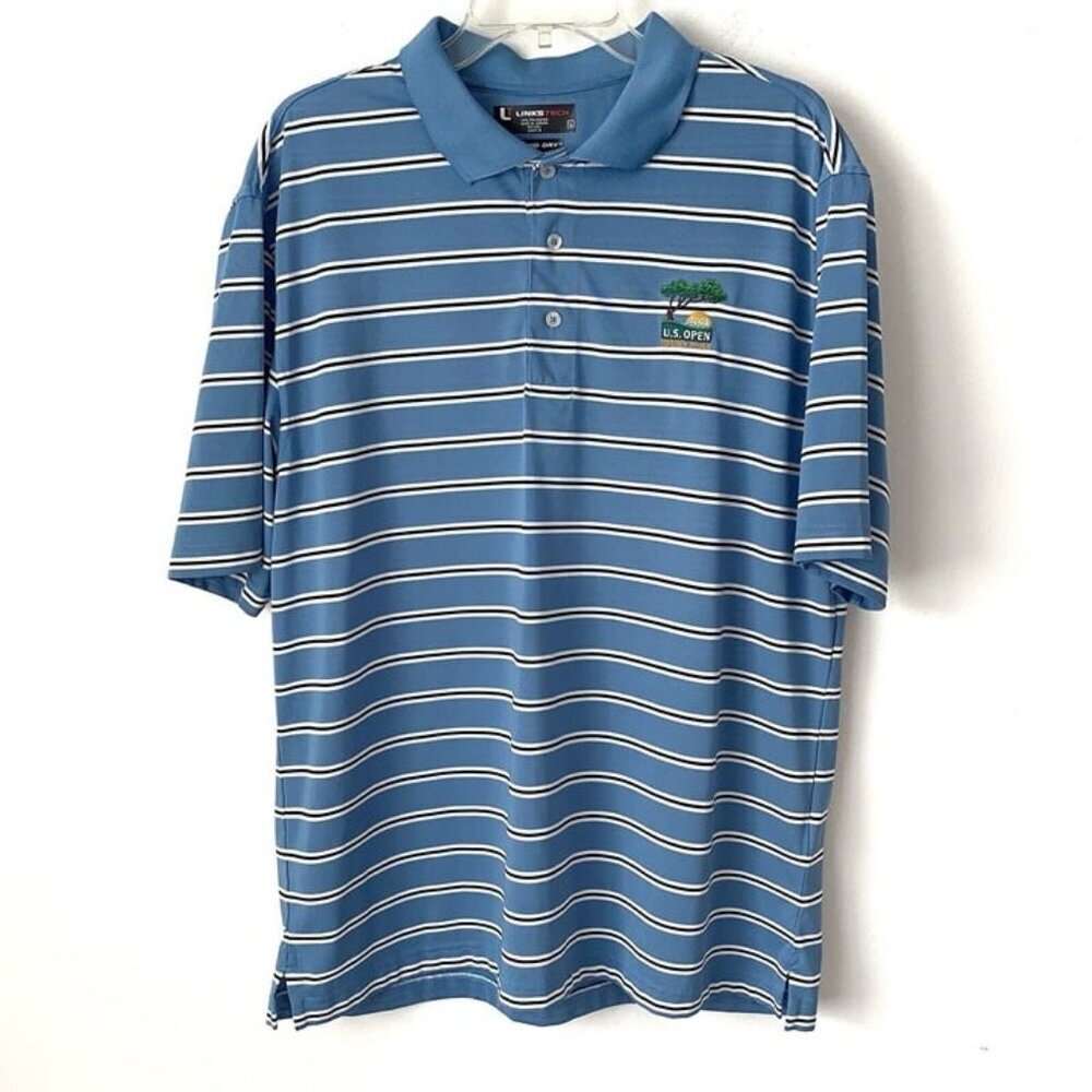 Torrey Pines Polo Mens Large 2008 US Open Techno Dry Blue Tiger Woods Links Tech